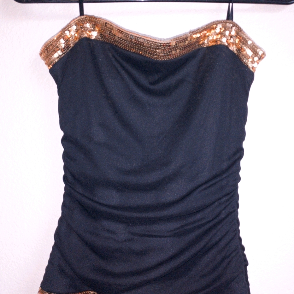 Black with gold trim black party dress